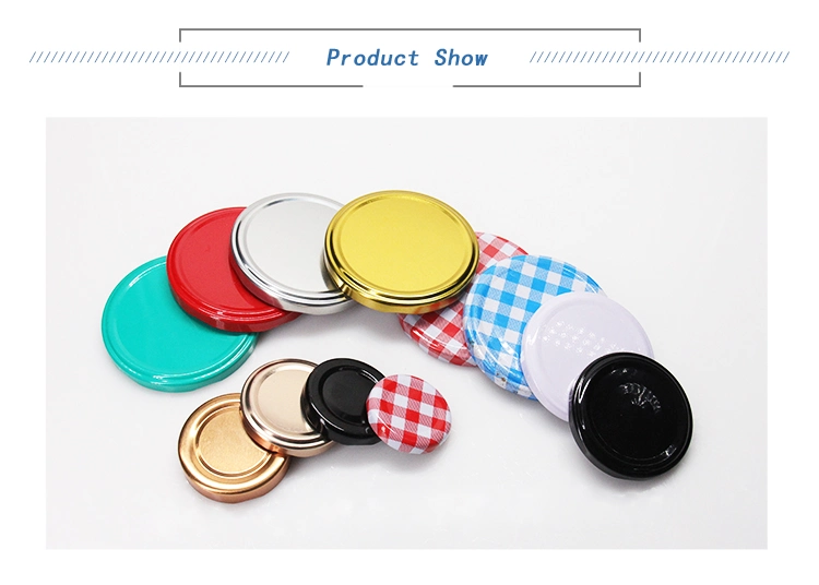 Top Grade Stocking 66mm 77mm 90mm 100mm PVC Lining Tinplate Lug Glass Storage Jar Lid with Customized Sticker